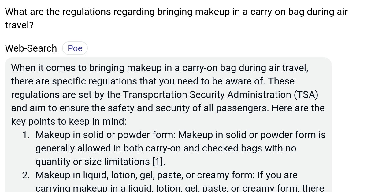 What are the regulations regarding bringing makeup in a carryon bag