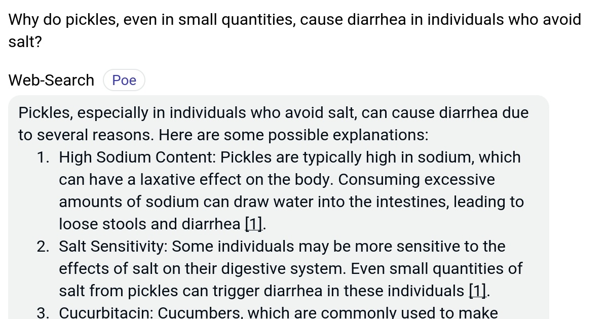 Why do pickles, even in small quantities, cause diarrhea in individuals