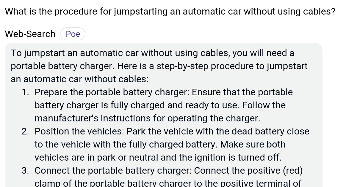 What is the procedure for jumpstarting an automatic car without using cables? Poe