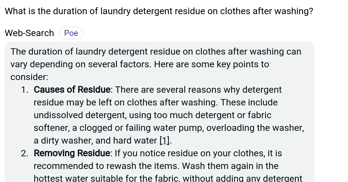 What is the duration of laundry detergent residue on clothes after