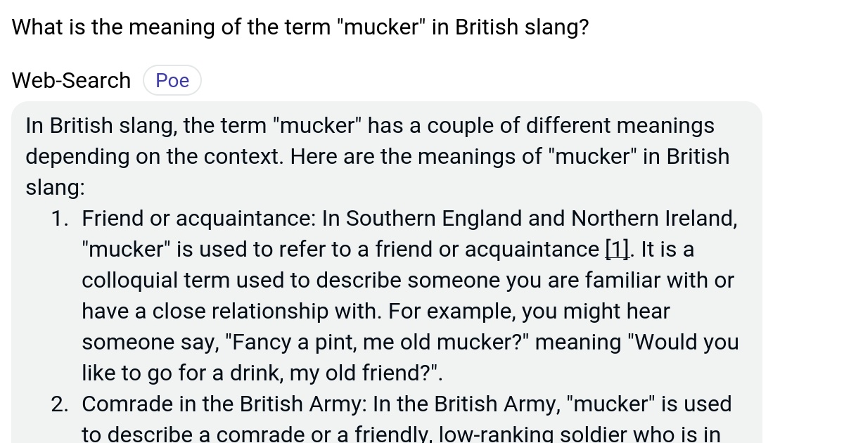 What is the meaning of the term "mucker" in British slang? Poe