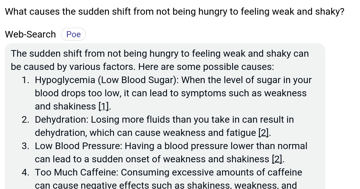 What causes the sudden shift from not being hungry to feeling weak and