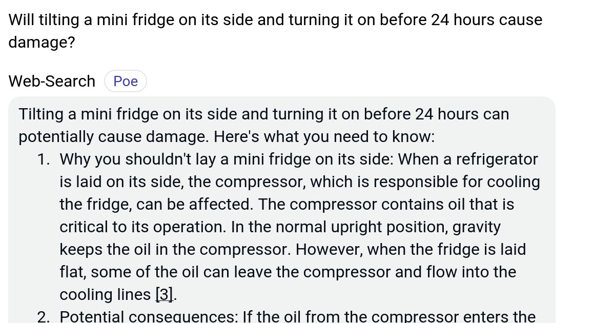 Will tilting a mini fridge on its side and turning it on before 24