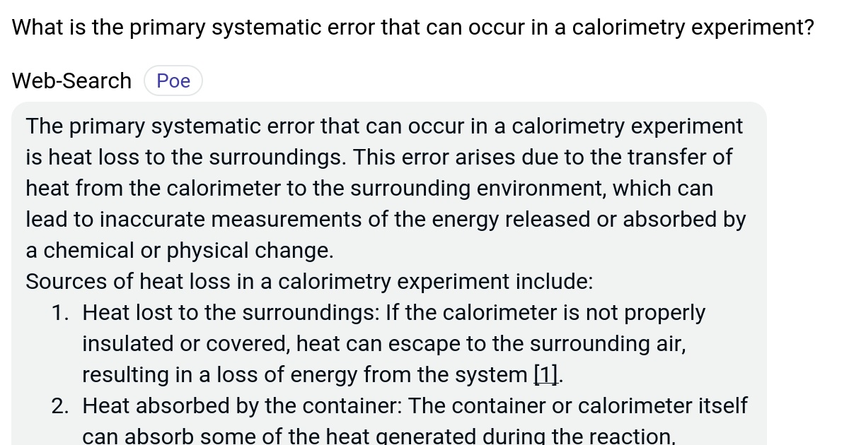 What is the primary systematic error that can occur in a calorimetry