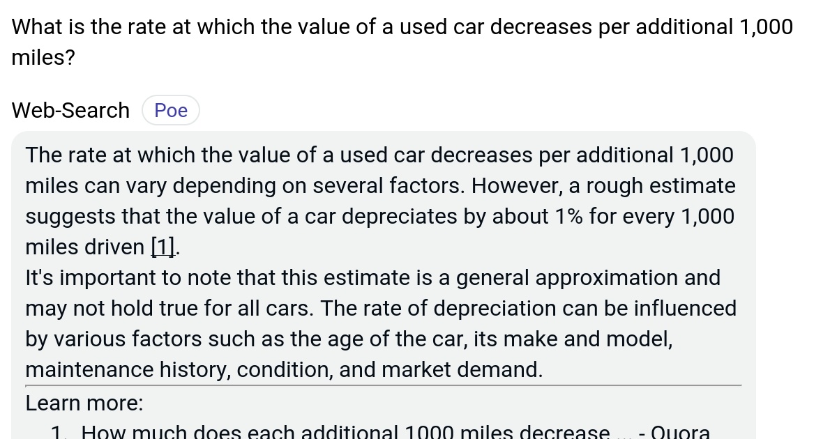 What is the rate at which the value of a used car decreases per