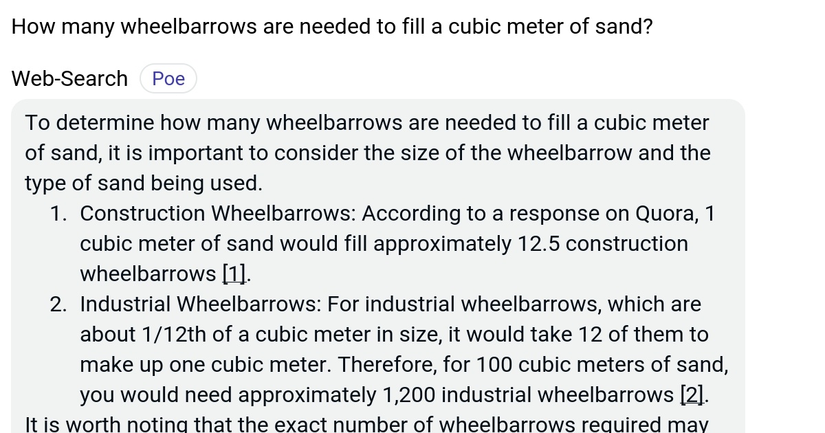 How many wheelbarrows are needed to fill a cubic meter of sand? Poe
