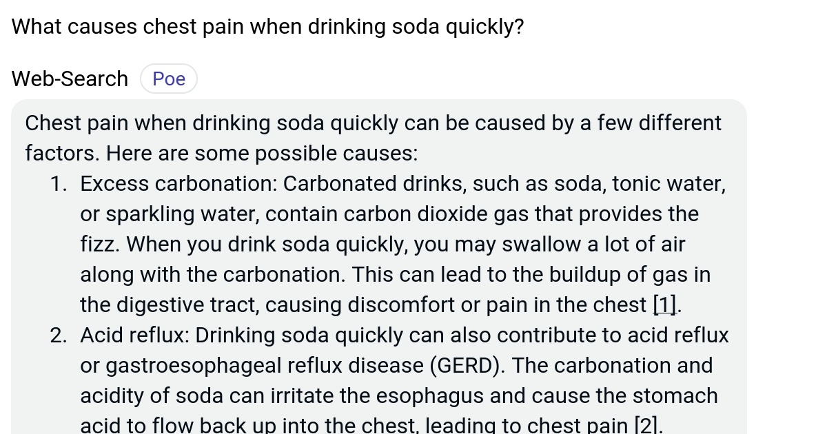 What causes chest pain when drinking soda quickly? Poe