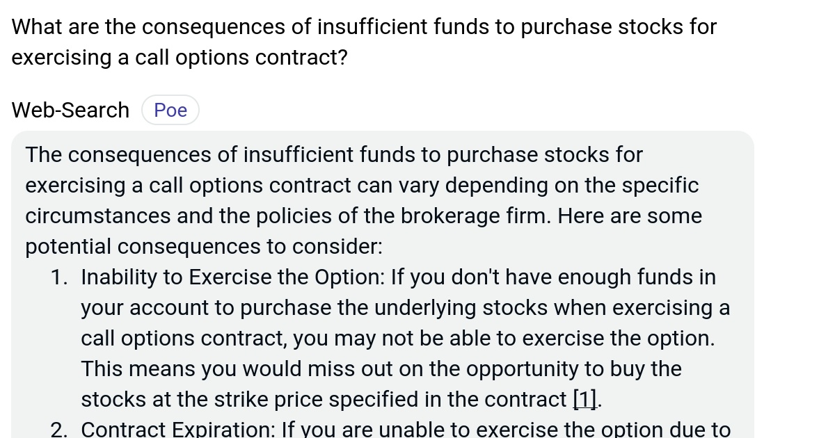 What are the consequences of insufficient funds to purchase stocks for