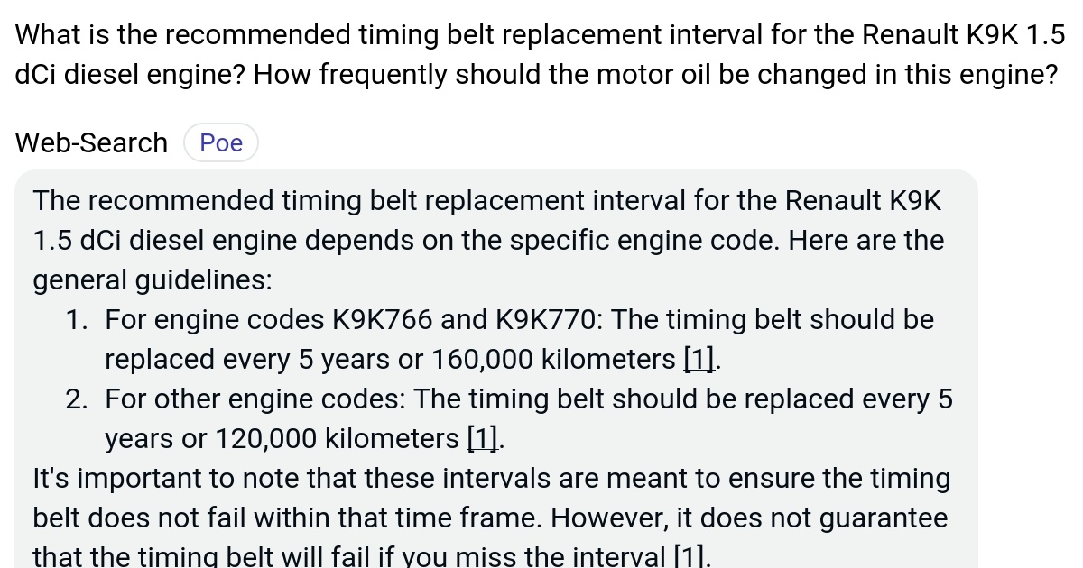 What is the timing belt replacement interval for the