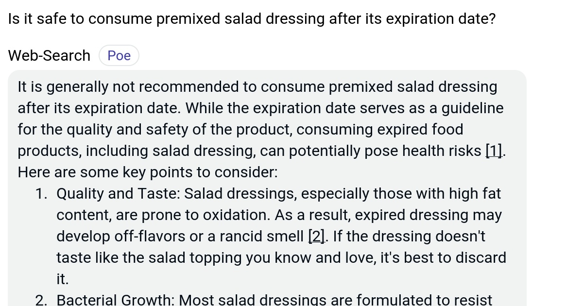 Is it safe to consume premixed salad dressing after its expiration date