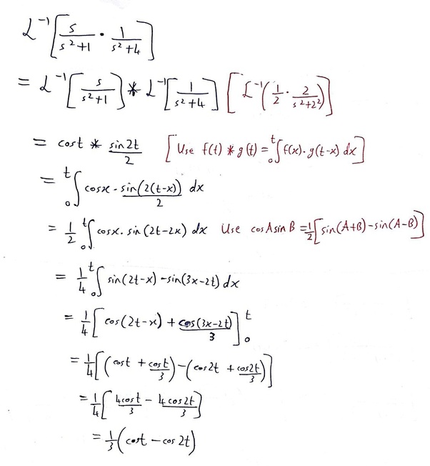 How to do the convolution theorem of the Laplace inverse of s/(s^2+1)(s
