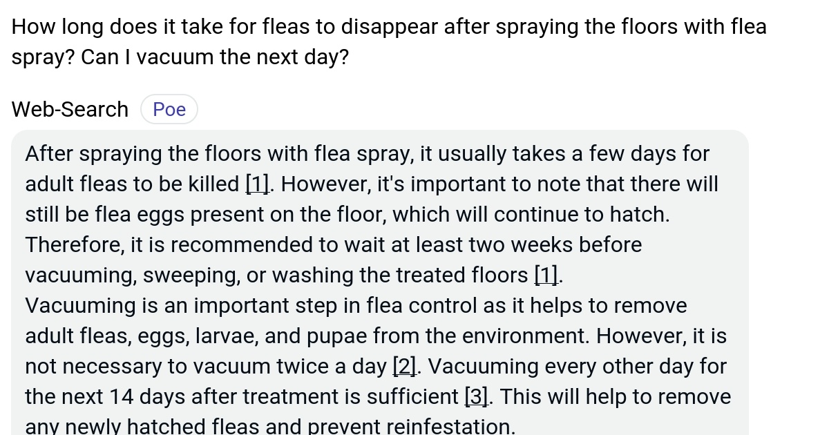 How long does it take for fleas to disappear after spraying the floors
