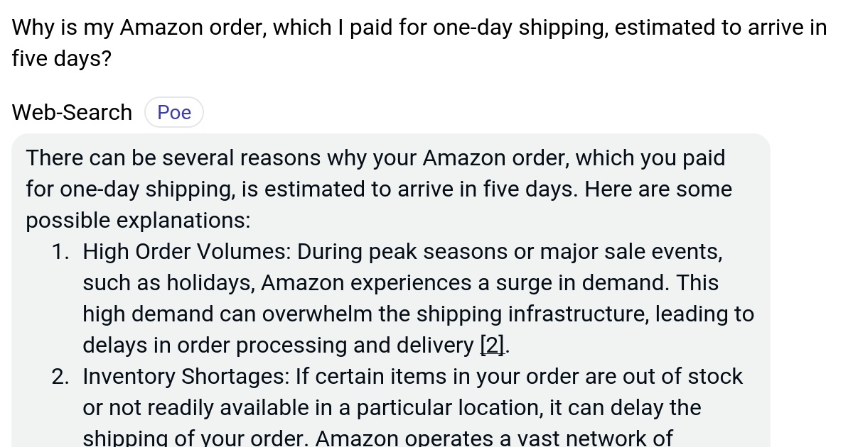 Why is my Amazon order, which I paid for oneday shipping, estimated to