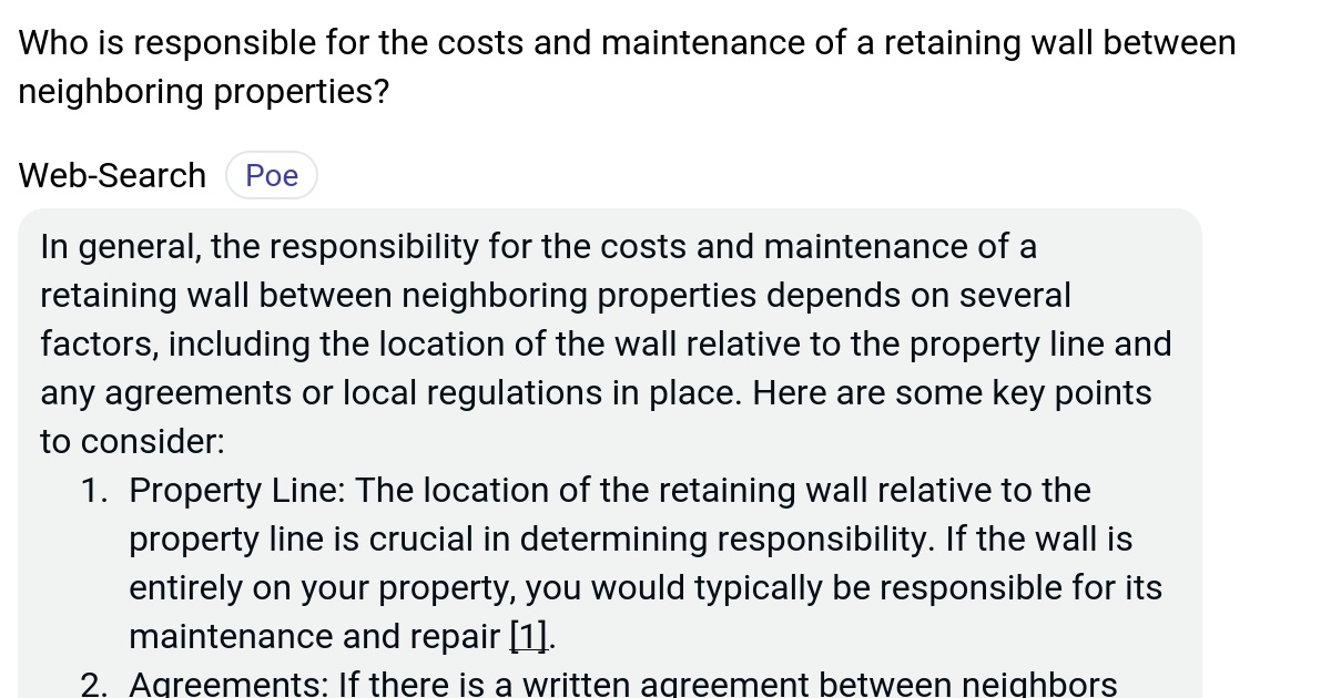 Who is responsible for the costs and maintenance of a retaining wall