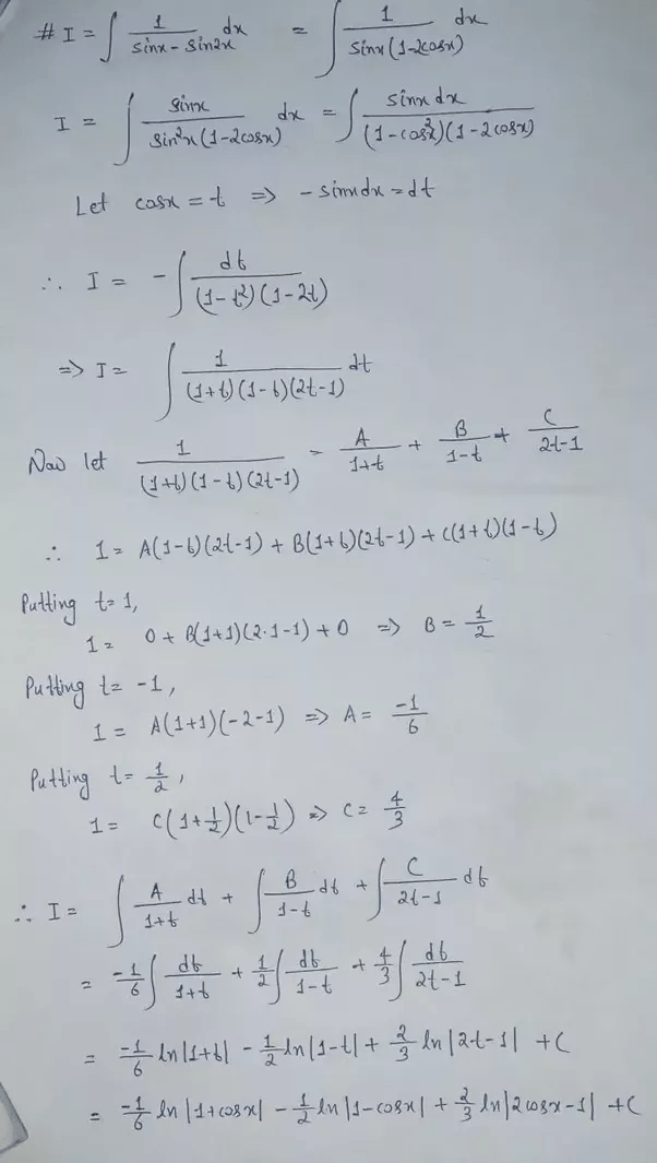 What is the integral of 1/ (sinx sin2x) dx? Quora
