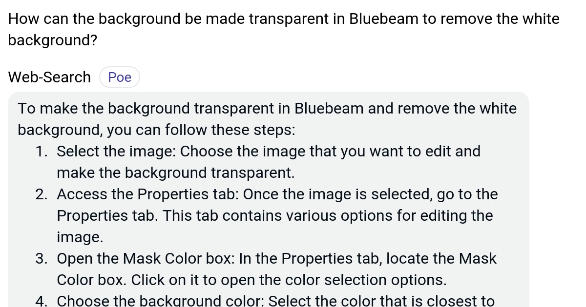 How can the background be made transparent in Bluebeam to remove the