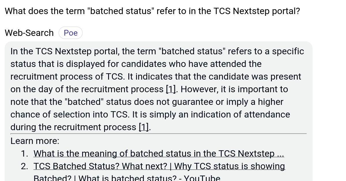 What does the term "batched status" refer to in the TCS Nextstep portal