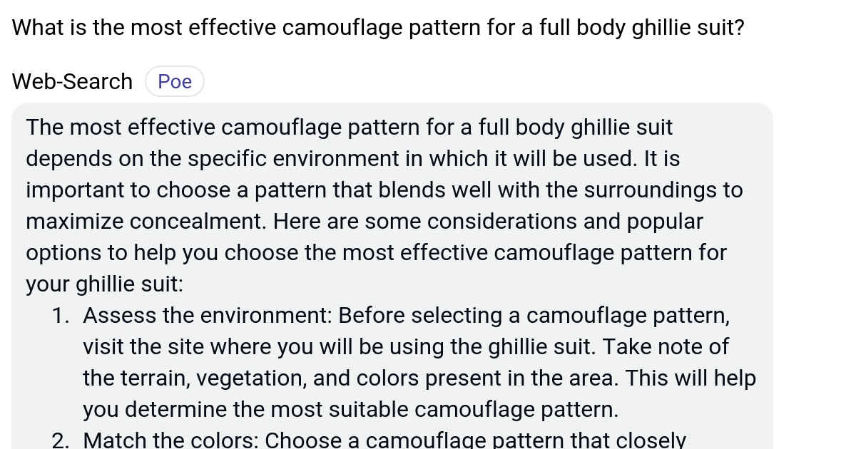 What is the most effective camouflage pattern for a full body ghillie