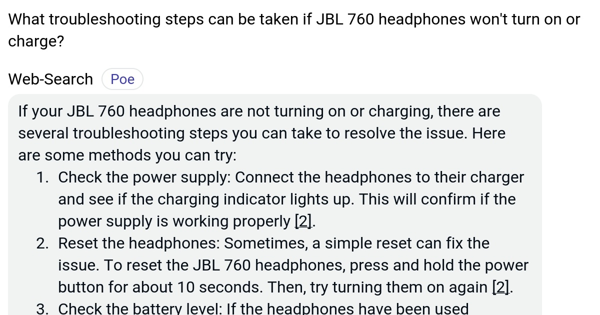 What troubleshooting steps can be taken if JBL 760 headphones won't