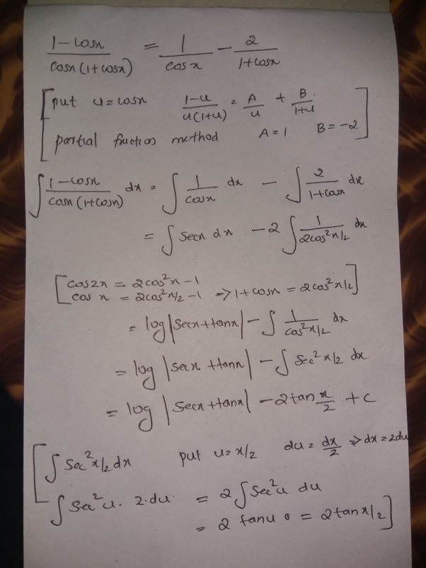 How do we integrate (1cos x) / (cos x (1+cos x)) dx? Quora