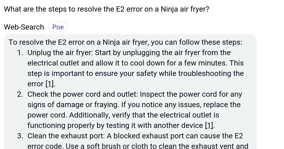 What are the steps to resolve the E2 error on a Ninja air fryer? Poe