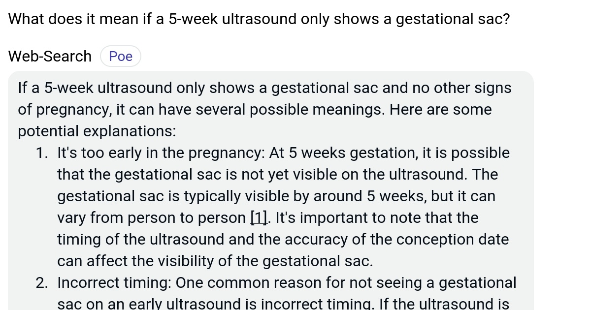 What does it mean if a 5week ultrasound only shows a gestational sac