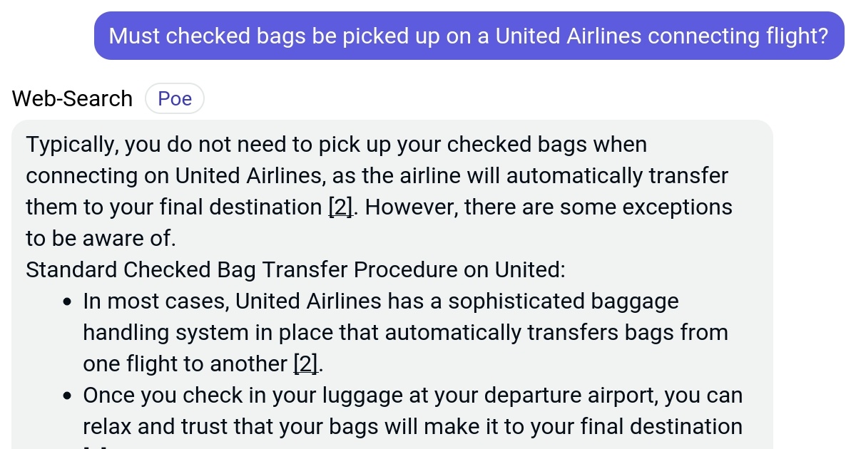 Poe Must checked bags be picked up on a United Airlines connecting