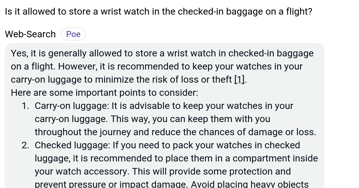 Is it allowed to store a wrist watch in the checkedin baggage on a
