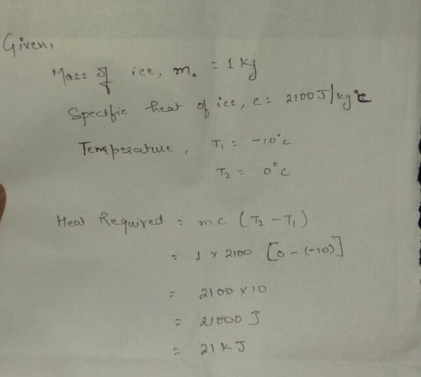 What is the amount of heat required to heat 1kg of ice from 10°c to 0
