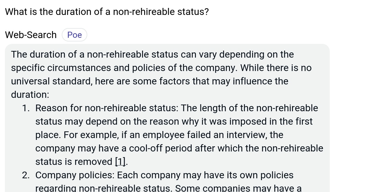 What is the duration of a nonrehireable status? Poe