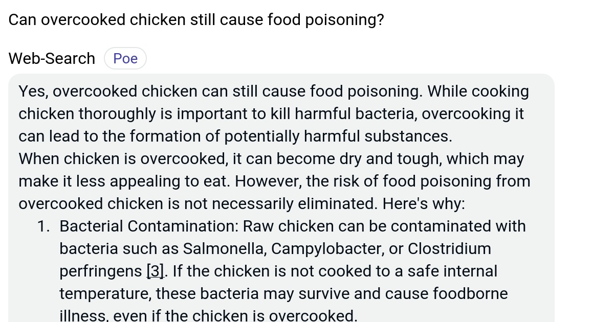 Can overcooked chicken still cause food poisoning? Poe