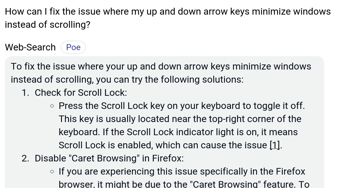 How can I fix the issue where my up and down arrow keys minimize