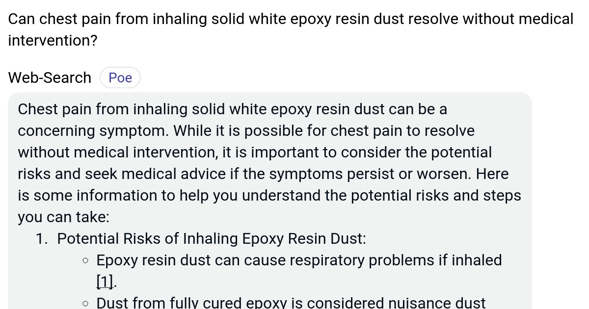 Can chest pain from inhaling solid white epoxy resin dust resolve