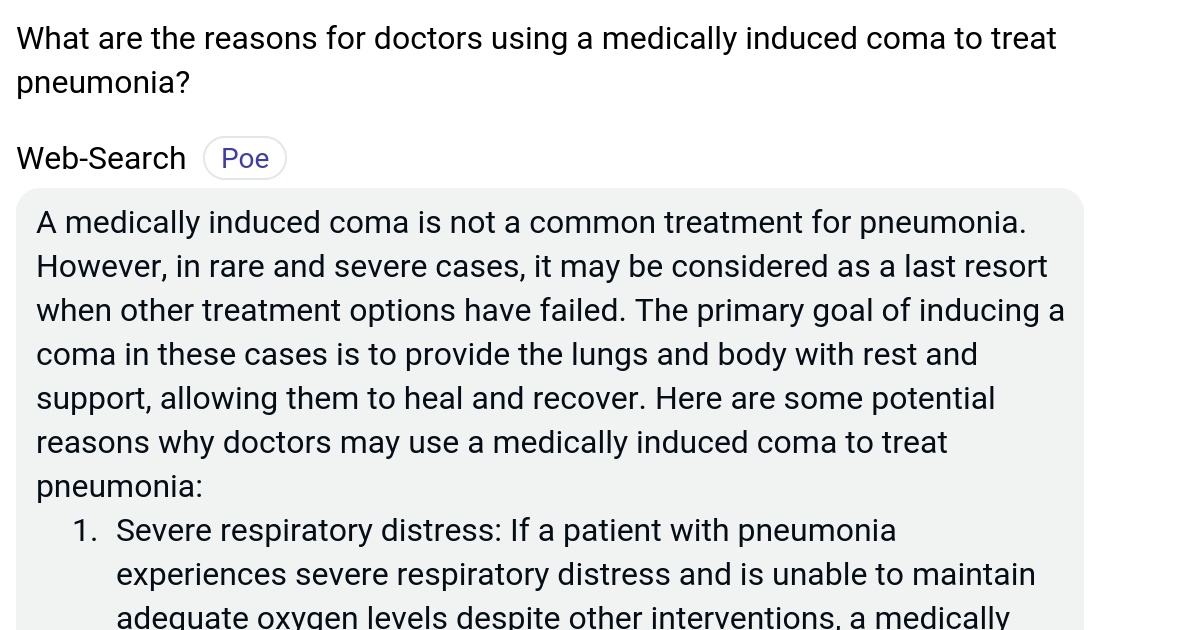 What are the reasons for doctors using a medically induced coma to