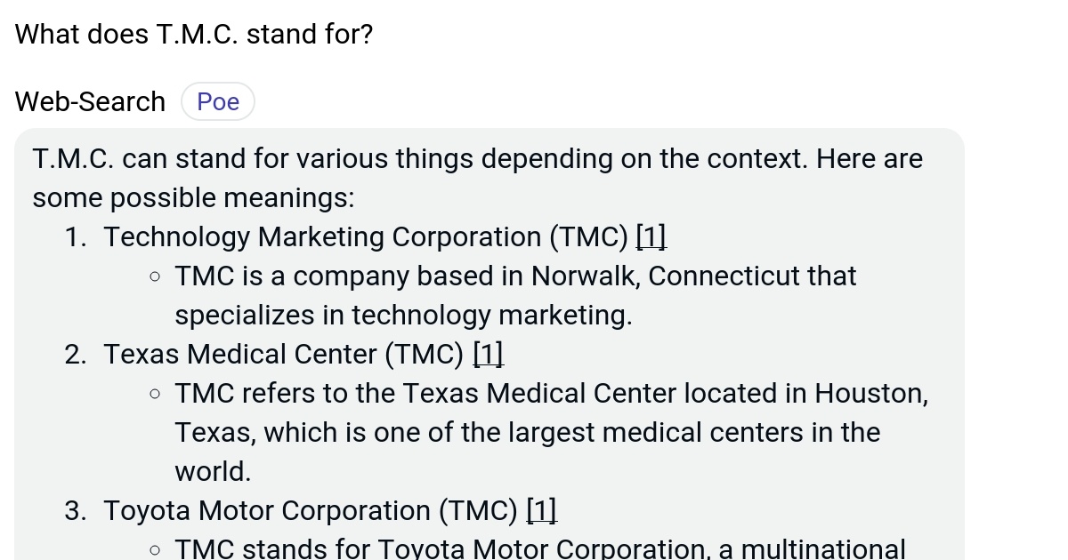 What does T.M.C. stand for? Poe