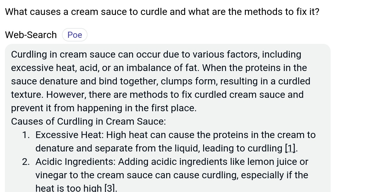 What causes a cream sauce to curdle and what are the methods to fix it