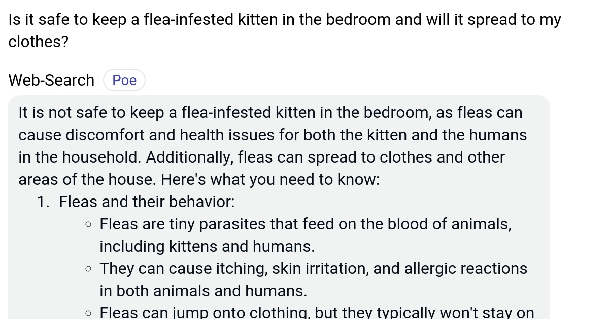 Is it safe to keep a fleainfested kitten in the bedroom and will it