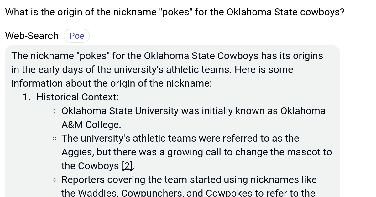 What is the origin of the nickname "pokes" for the Oklahoma State