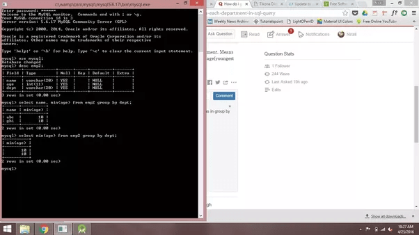 How to get name of youngest employee from each department using SQL