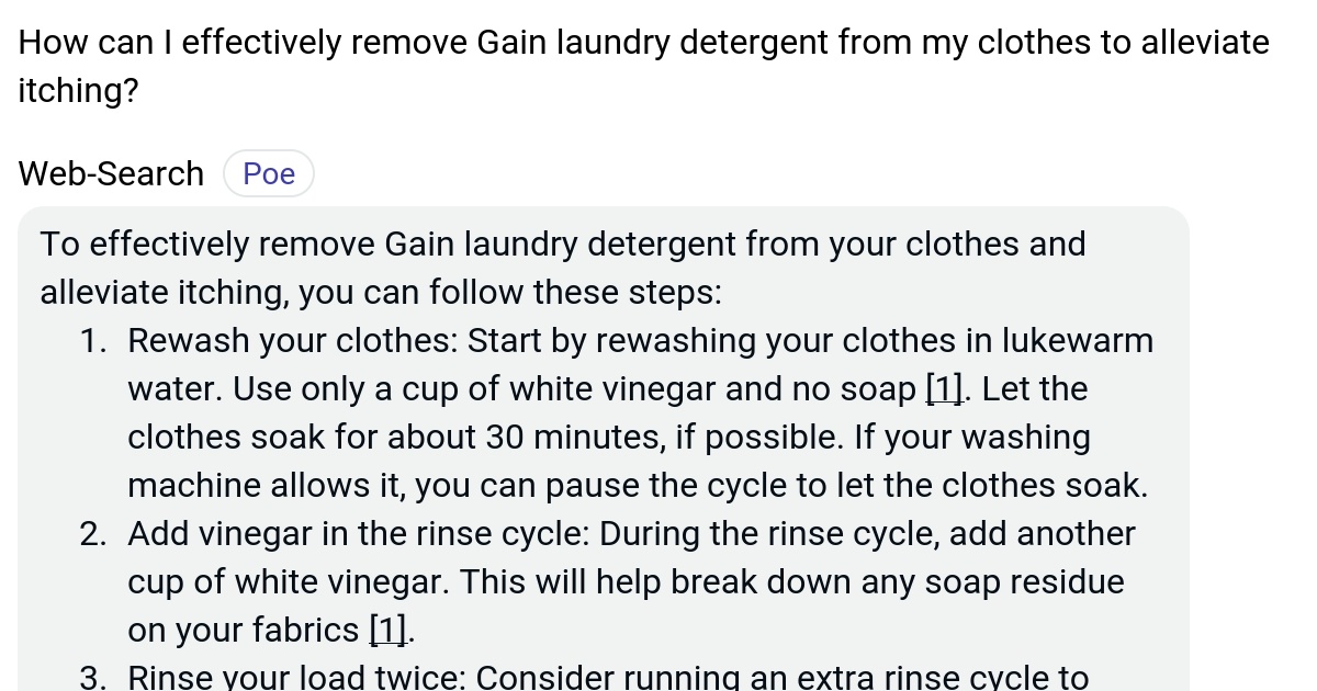 How can I effectively remove Gain laundry detergent from my clothes to alleviate itching? Poe