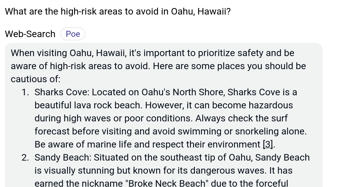 What are the highrisk areas to avoid in Oahu, Hawaii? Poe
