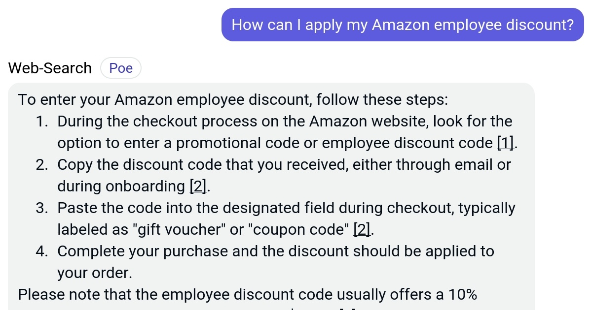 How can I apply my Amazon employee discount? Poe