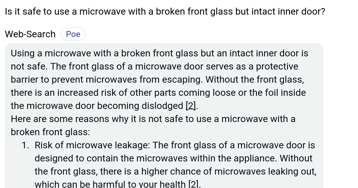 Is it safe to use a microwave with a broken front glass but intact