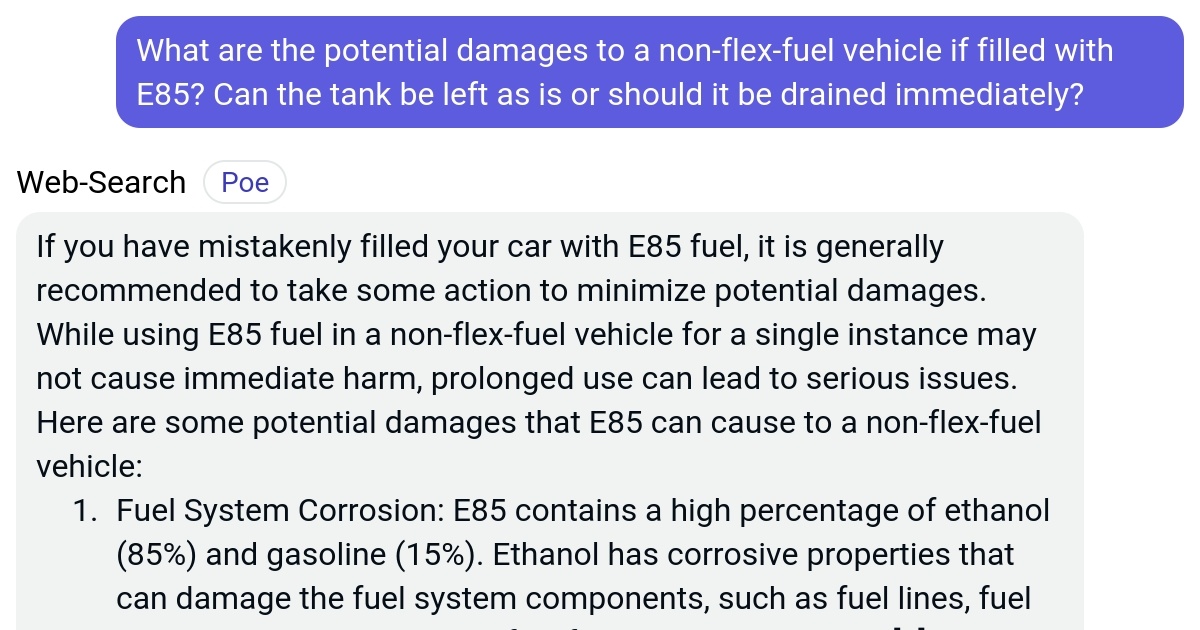 What are the potential damages to a nonflexfuel vehicle if filled