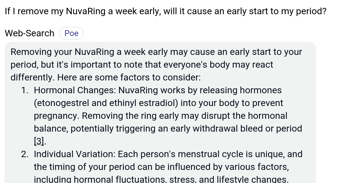 If I remove my NuvaRing a week early, will it cause an early start to
