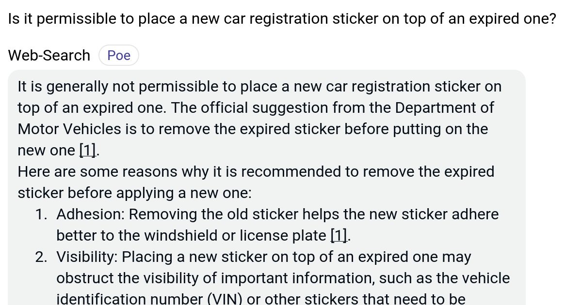 Is it permissible to place a new car registration sticker on top of an