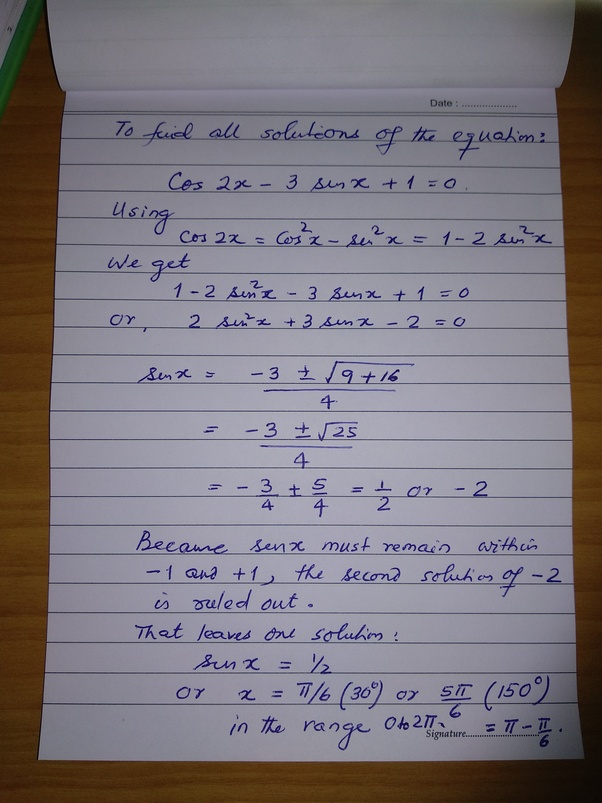 What are all the solutions of the equation cos(2x) −3 sin(x) + 1 = 0
