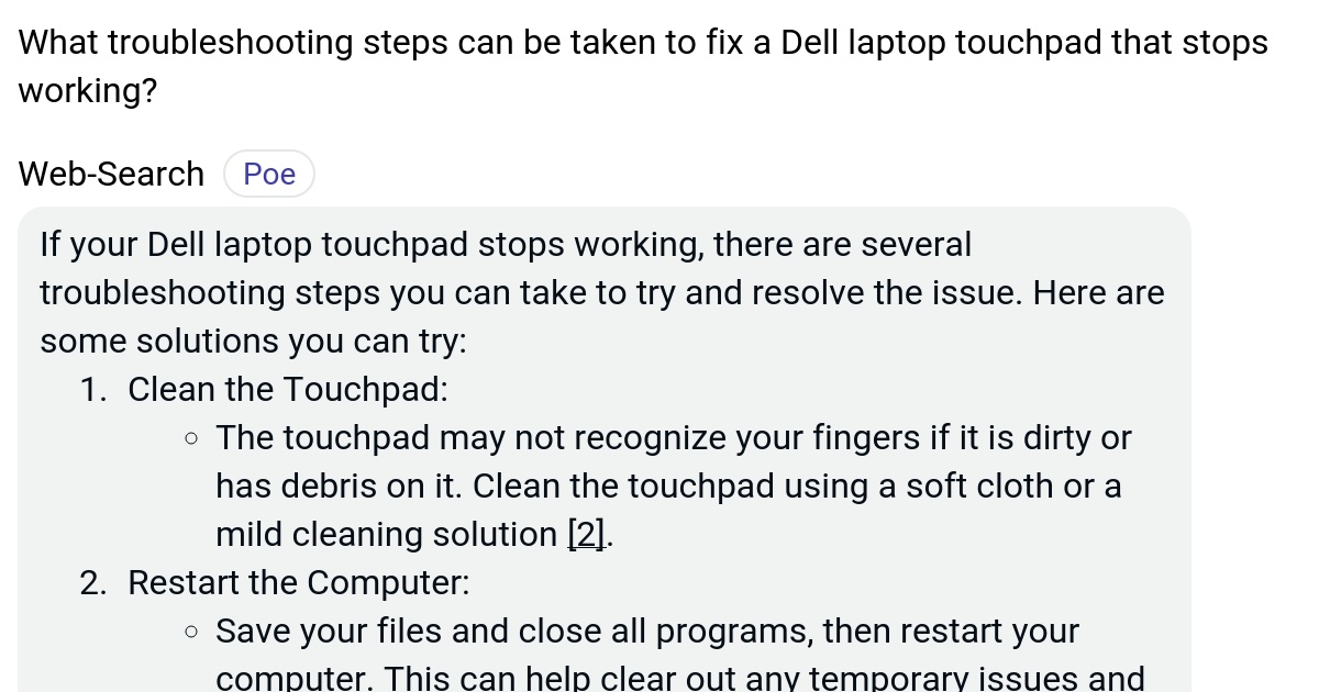 What troubleshooting steps can be taken to fix a Dell laptop touchpad