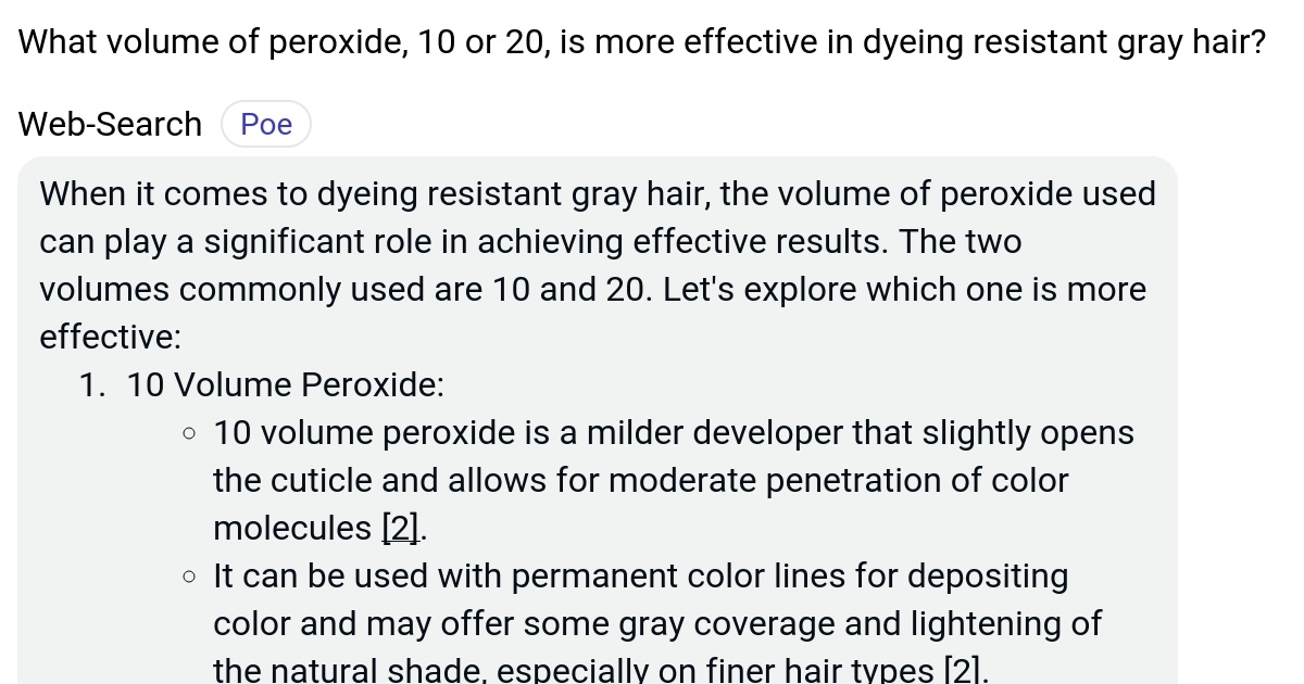 What volume of peroxide, 10 or 20, is more effective in dyeing