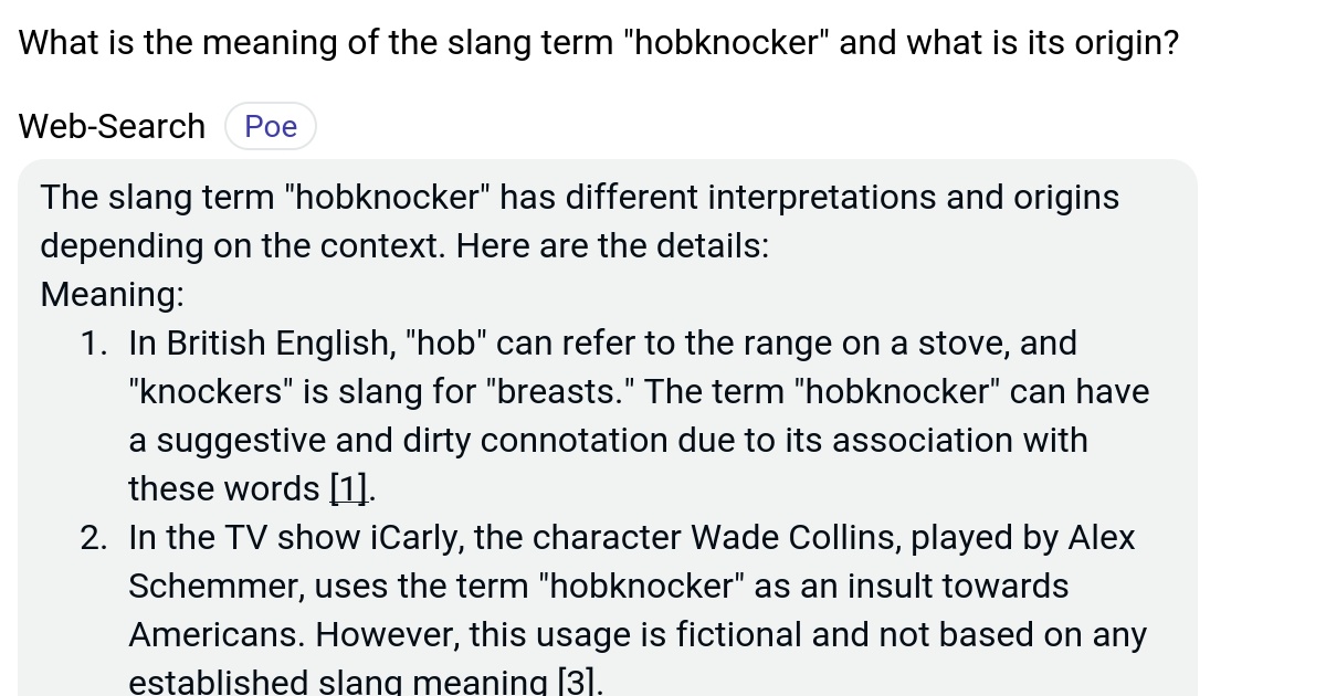 What is the meaning of the slang term "hobknocker" and what is its